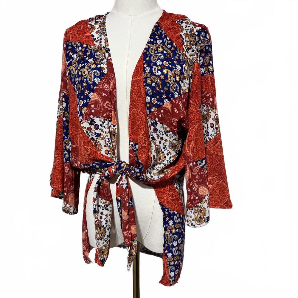 Altar'd State Boho Paisley Floral Wrap Flowy Cardigan, Small